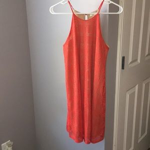 NWOT-Orange lace dress with nude underlay